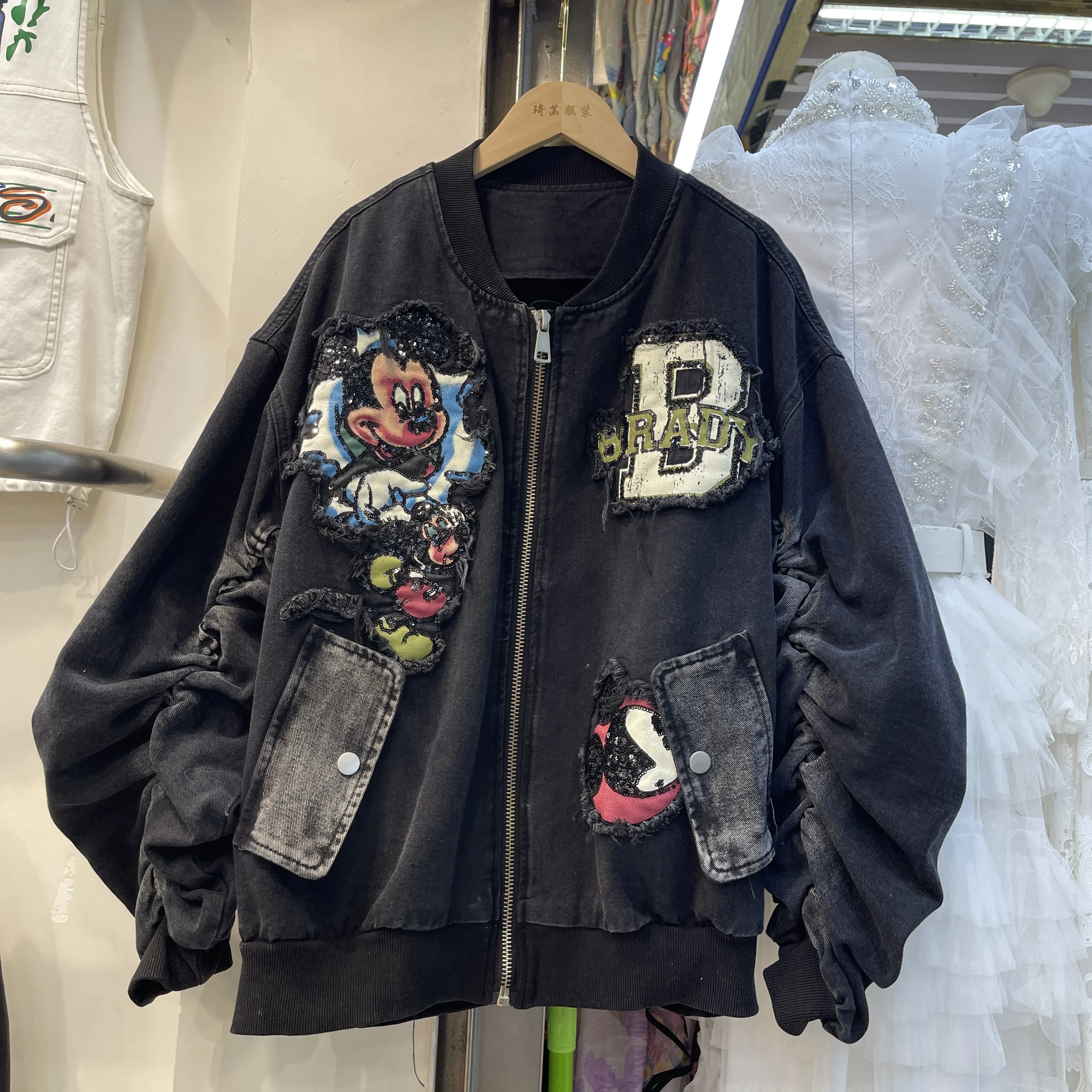 2025 Spring and Autumn New Loose Large Edition Heavy Industry Embroidery Cartoon Baseball Short Jacket Women Coat Women