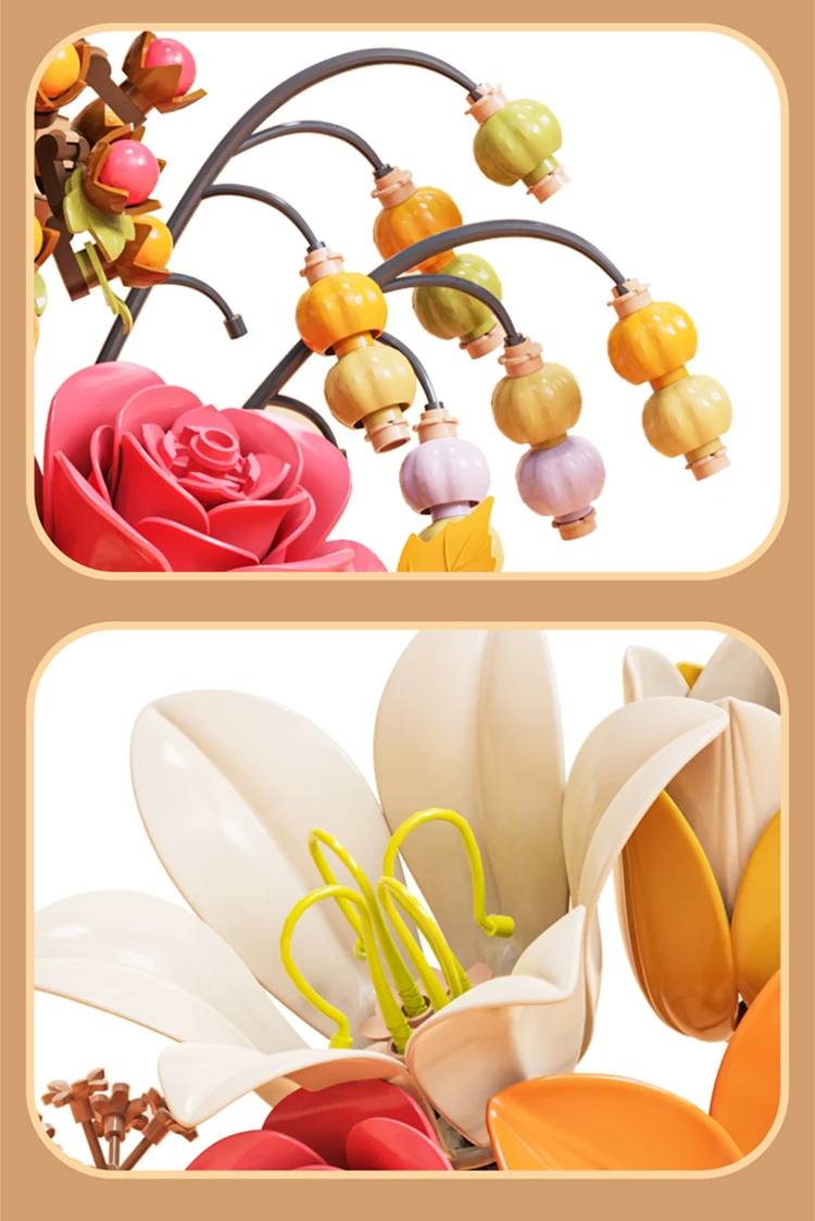 Ceremony Flowers Building Blocks Set Botanical Collection Rose Bouquet Bricks Puzzle Hobbies Girl's Gift Flower Holiday Gift