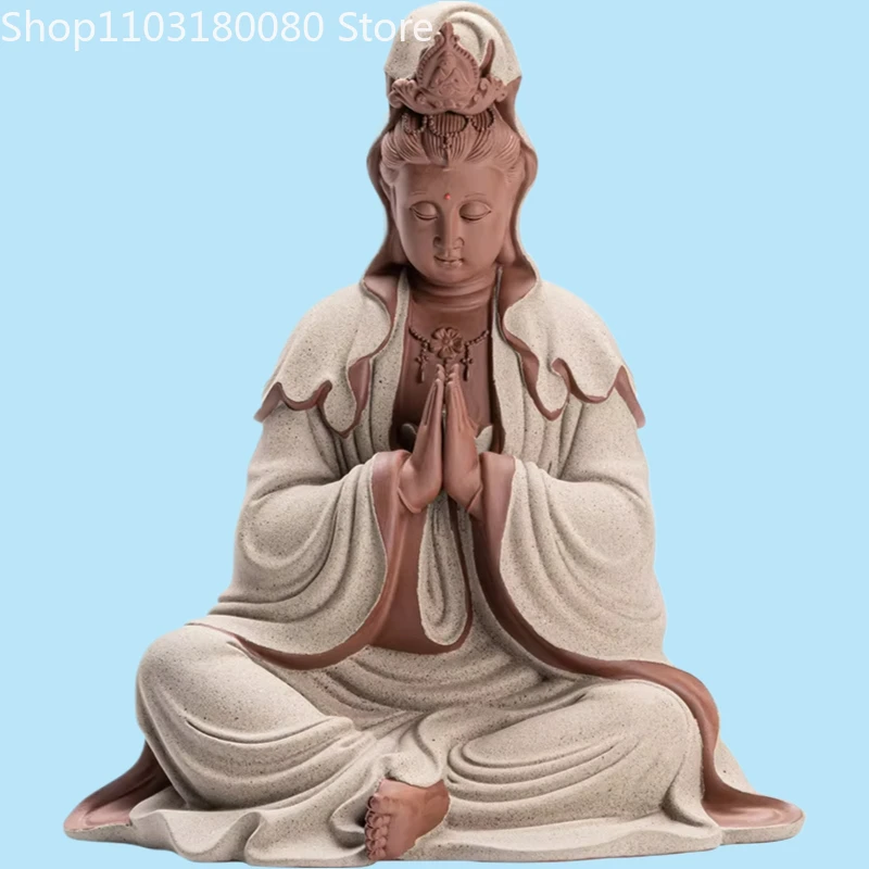 

Ceramic Pray Guanyin buddha statue pottery and porcelain Kwan-yin sculpture Zen decor,24cm