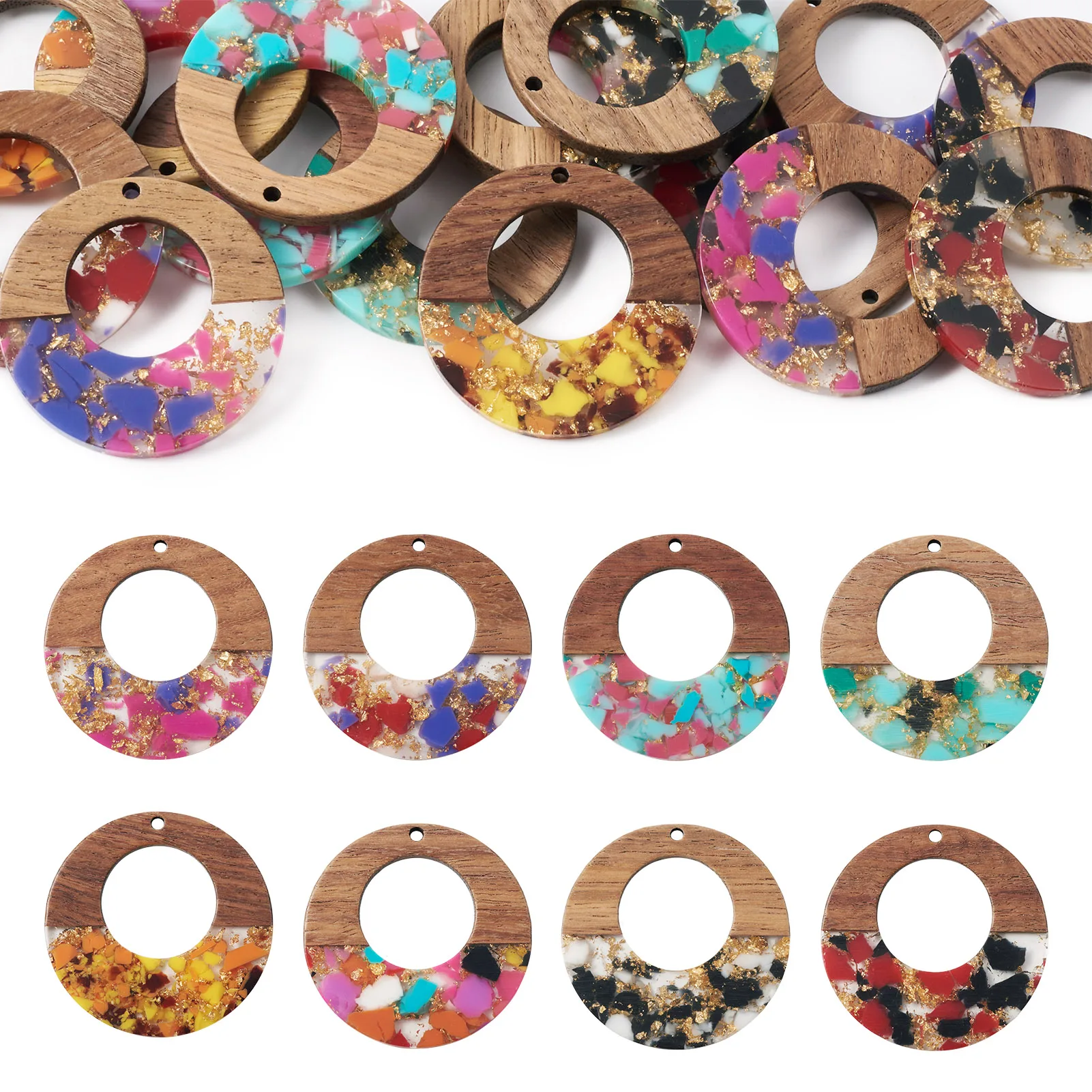 

16-20pcs 38mm Natural Wooden Donut Pendants Hollow Round Resin & Walnut Wood Charms for Jewelry Making Women Earrings Necklace