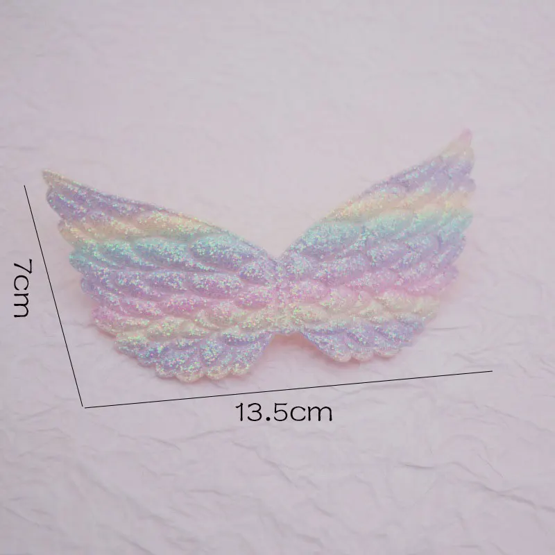 20 Stück glitzernde, glänzende, farbverlaufende, große Engelsflügel-Applikationen mit Polsterung für Haarspangen, Kleidung, Schuhe, Hüte, dekorative Accessoires, Aufnäher – Detail 6