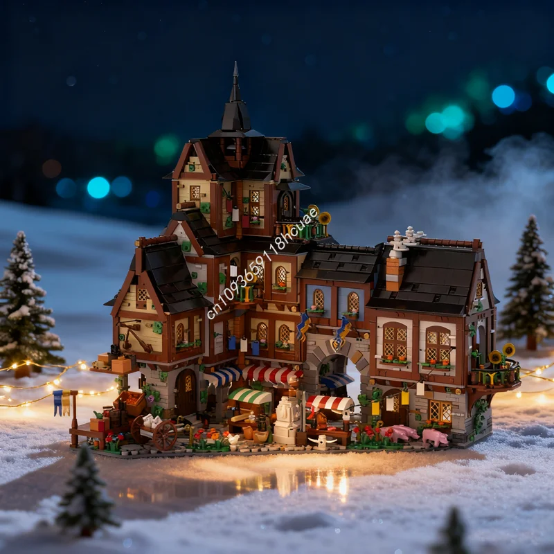 

4658 шт. MOC, средневековый городской центр, модель замка, строительные блоки, креативные образовательные игрушки, кирпич, детские рождественские подарки на день рождения