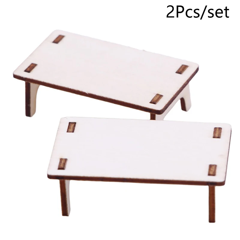 2Pcs 1:12 Dollhouse Miniature Table Splice Desk Stool Model Furniture Accessories For Doll House Home Decor Kids Toys