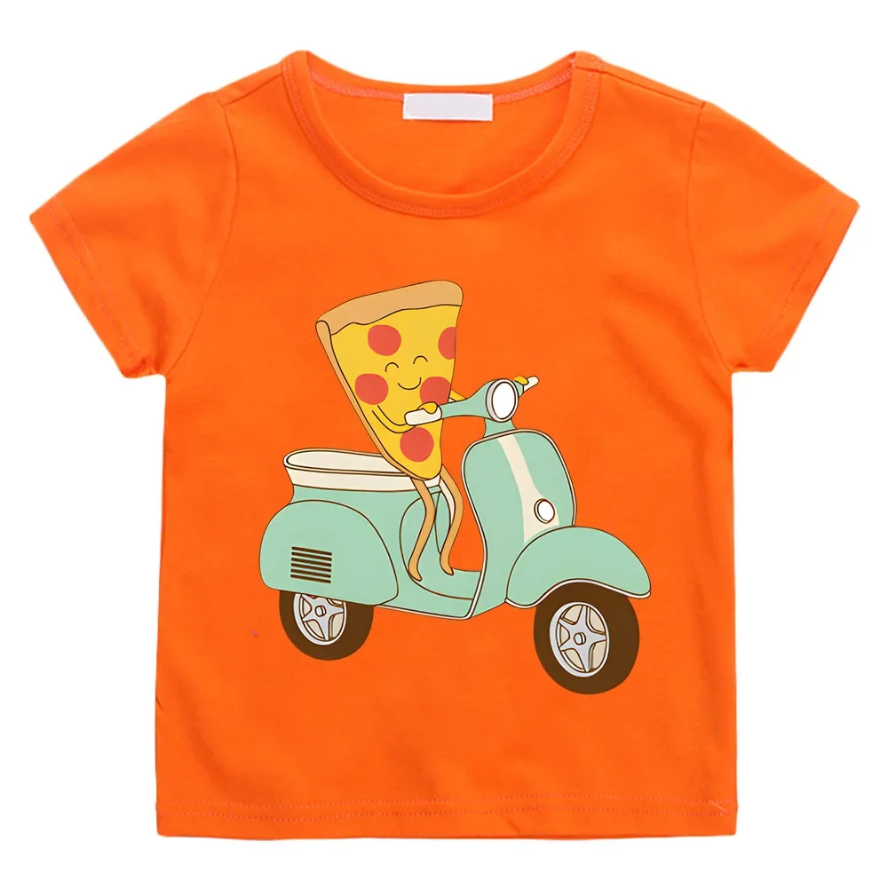 Summer Cotton T-shirt Pizza Delivery Pattern Printed Children's Casual Cotton Tee-shirt Boys Girls Comfortable Short Sleeve Top