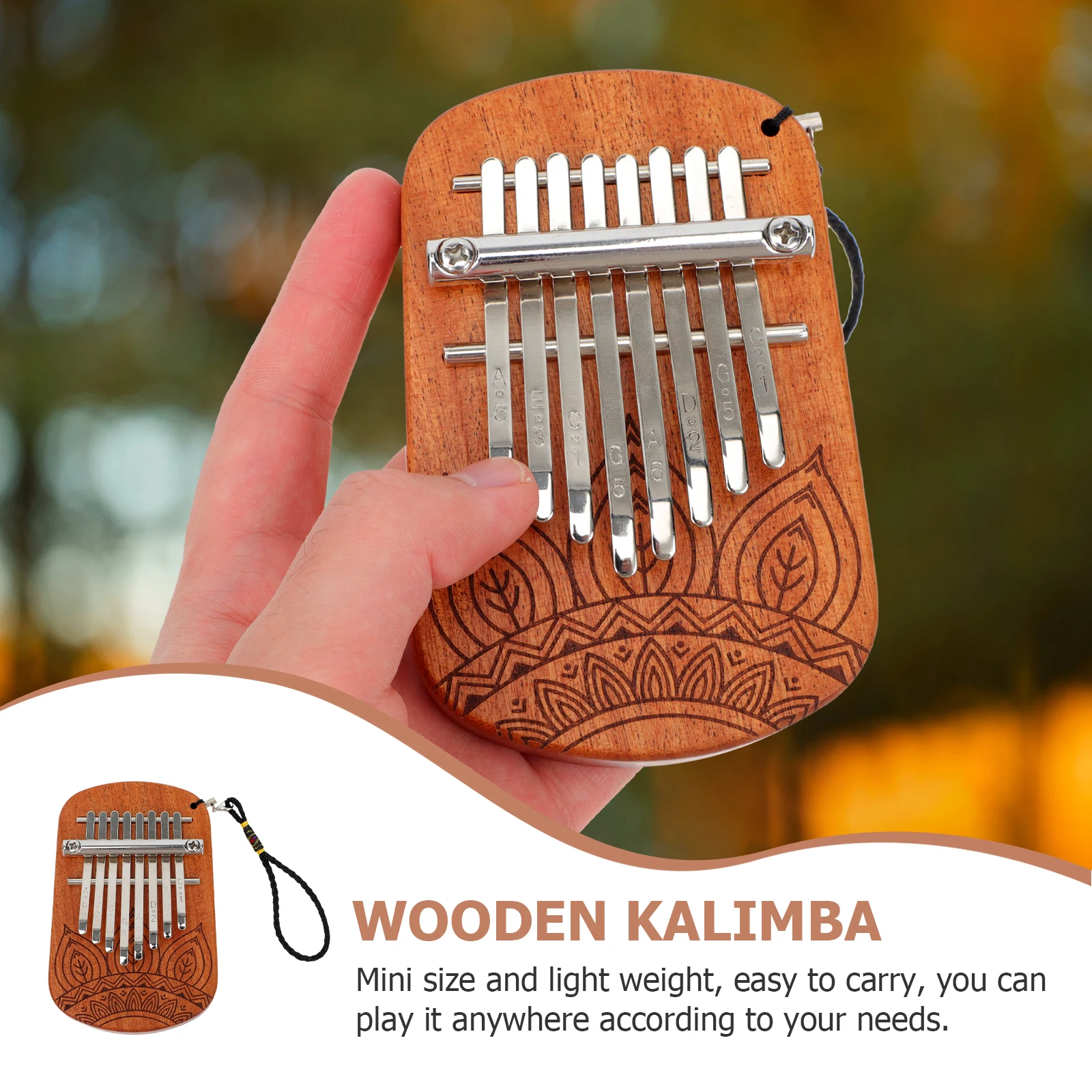 

Wooden Kalimba Mini Piano Portable Music Instrument for Beginners Kids Adults Patterned Thumb Piano Clear Sound