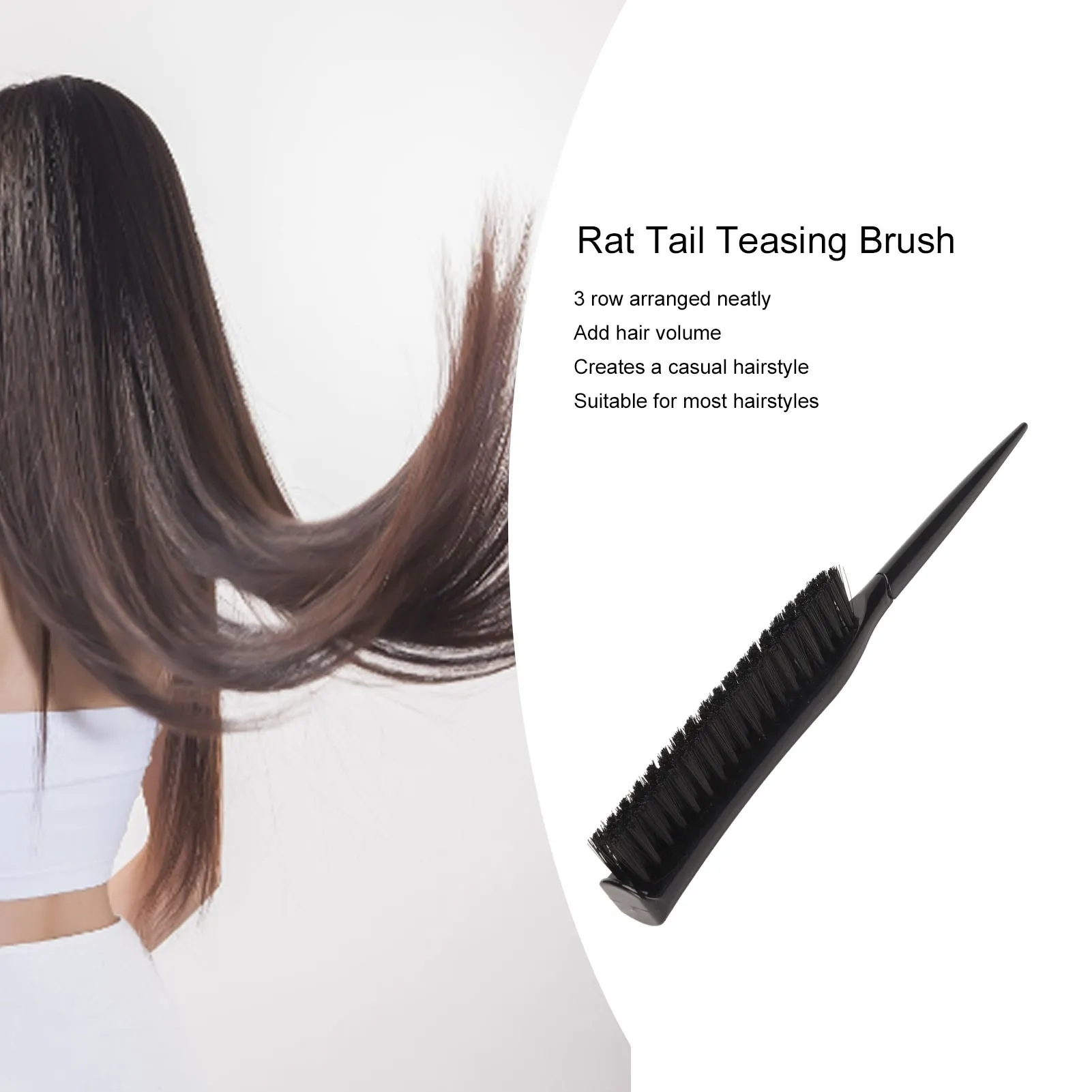 

Hair Comb Teasing Brush 3 Row Nylon Add Volume Ergonomic Portable Hair Styling Rat Tail Brush For Salon