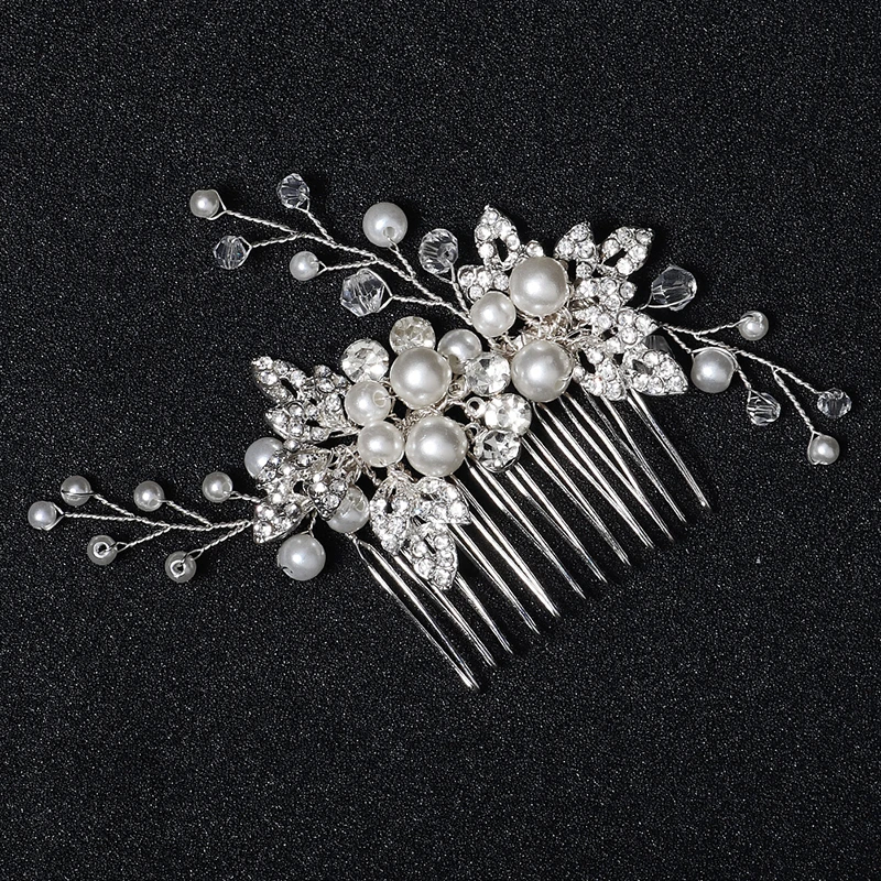 Neuer Haarkamm aus Silberlegierung, handgefertigte Perlen, Strasssteine, modischer Metall-Kopfschmuck, elegantes Haarschmuck-Accessoire für Frauen – Detail 28