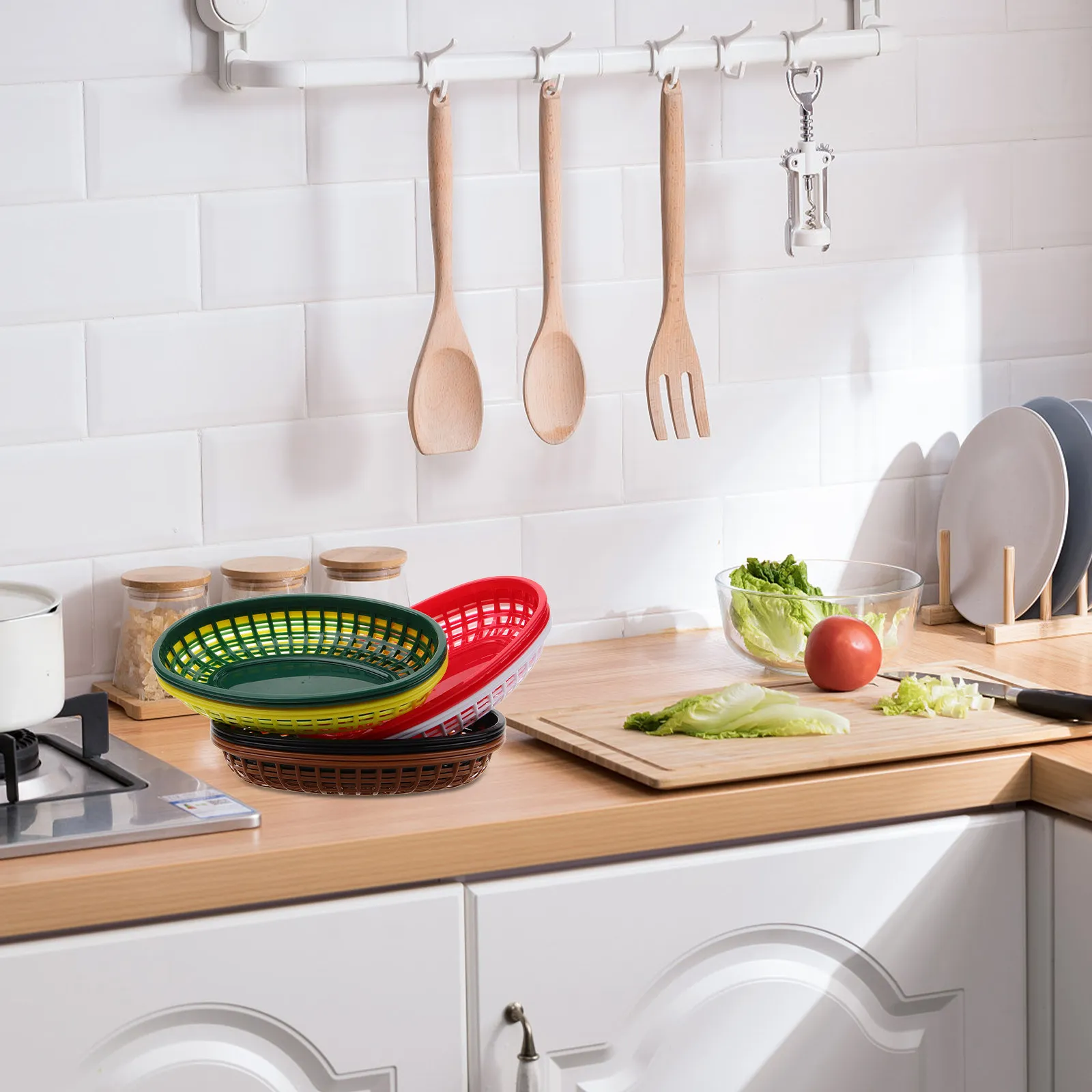 

Набор из 12 многоразовых пластиковых корзин для еды с гладкими краями, овальной формы, прочные, с нелиняющей поверхностью, для дома, ресторана, кухни, удобные в использовании