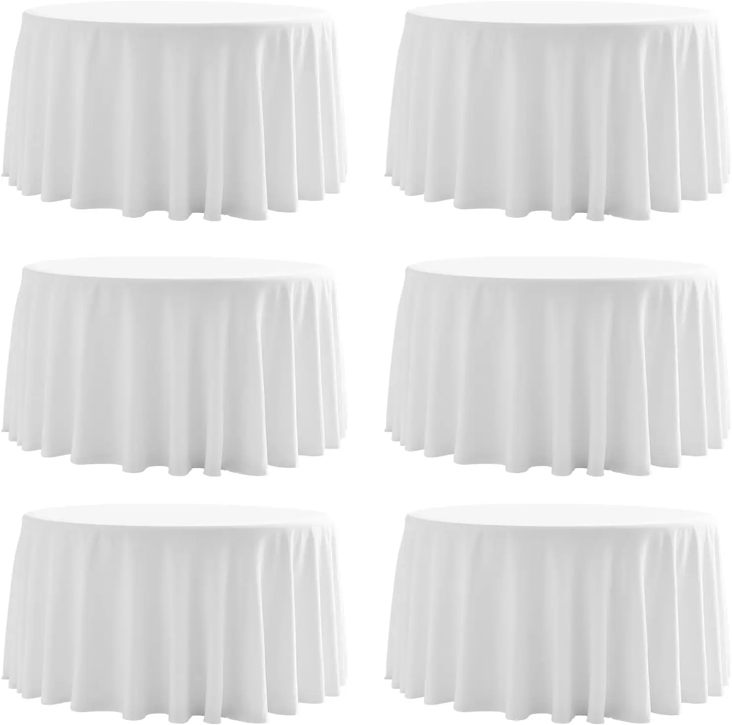 Round Tablecloth 6 Pack 120inch Stain and Wrinkle Resistant Polyester Table Cloth Decorative Fabric Table Cover (White)