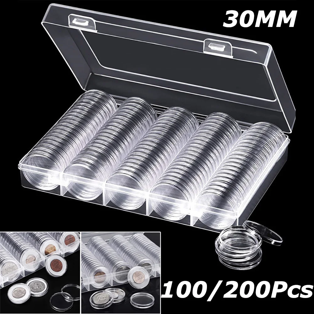 30mm Coinning Capsules Storage Box Clear Plastic Coinning Cases Holders Capsules Collection Cases Round Ring Protection Boxes