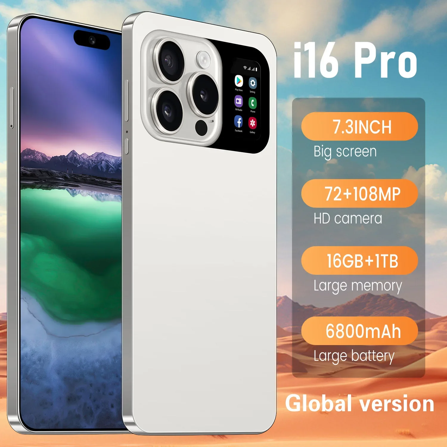 Hot Selling New I16 Pro Mobile Phone Smart Island Large Screen HD Dual SIM Dual Standby Smartphone Android Cheap Phone S22 Ultra