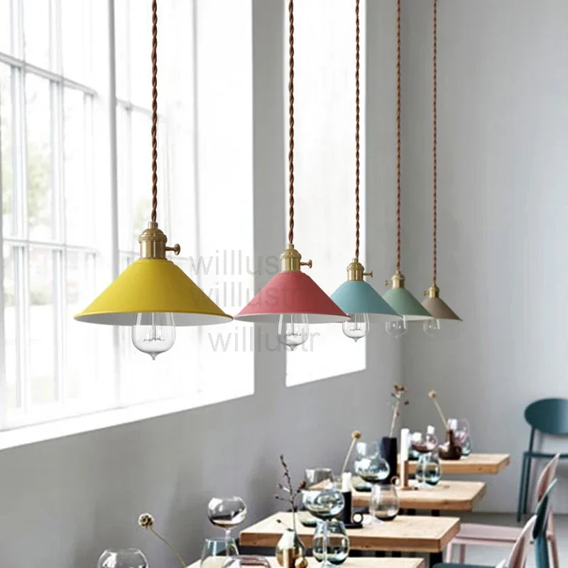 

Umbrella Iron Pendant Lamp Modern Macaron Color Metal Vintage Bulb Dining Room Bar Ceiling Chandelier Suspension Hanging Light