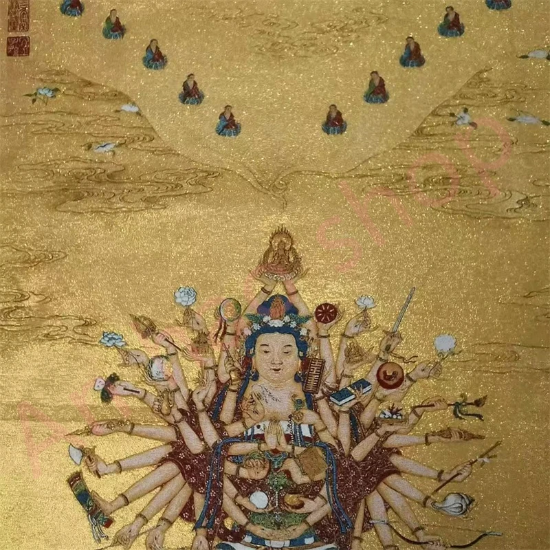 Thangka, embroidered brocade painting, Thousand-handed Guanyin, exquisite home decoration, auspicious