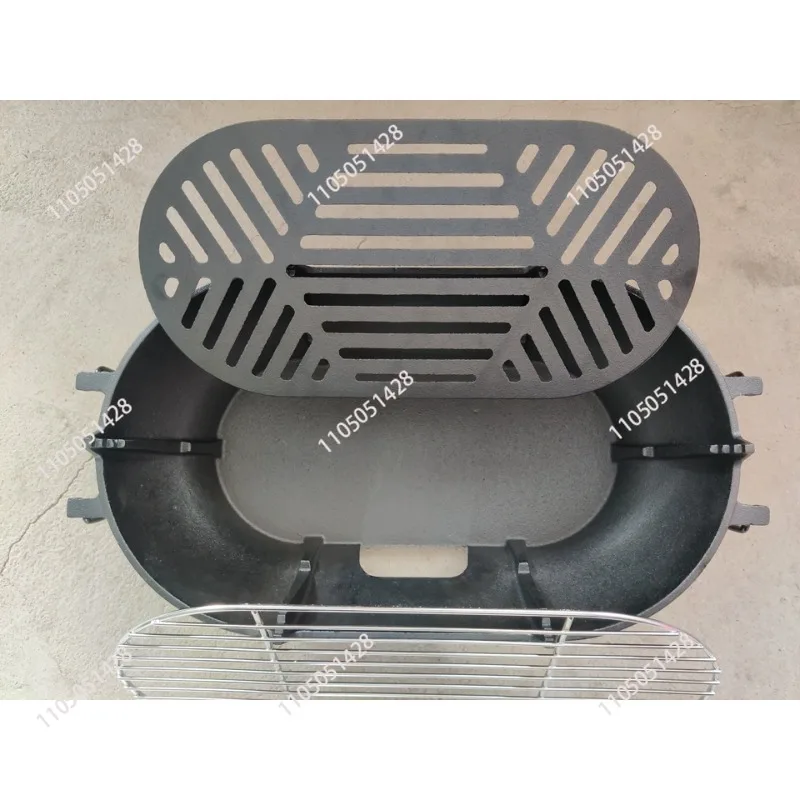 

Чугунный гриль-барбекю, овальный уголь, портативная, многофункциональная духовка, прочная, уличная