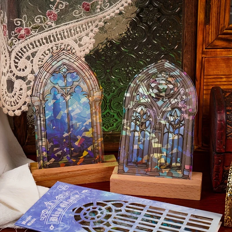 1pc, Flash Holographic Stickers, European Colored Glass Window Theme, Waterproof, Used for DIY Stickers