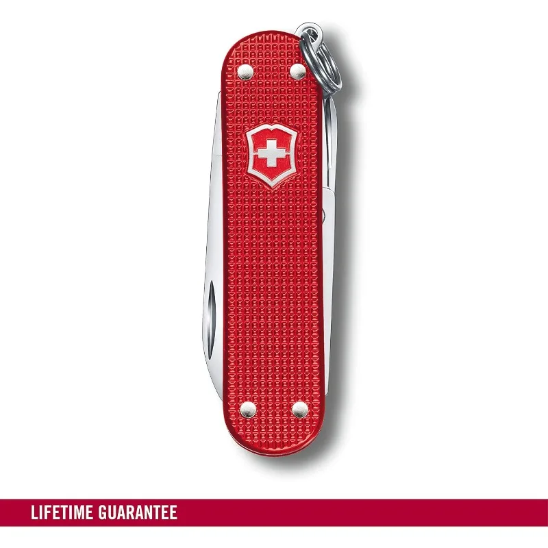 

Classic SD Alox Swiss Army Knife, Swiss Made Pocket Knife with Small Blade, Screwdriver and Key Ring - Sweet Berry (Red)