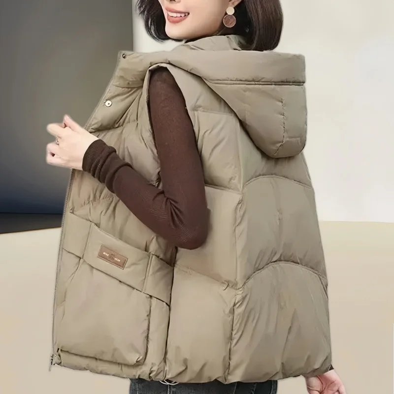 Explosions Down Cotton Vest Coat Women Parkas2027Korean Short Sleeveless Jacket Fashion Waistcoat Outcoat Hooded Female Overcoat