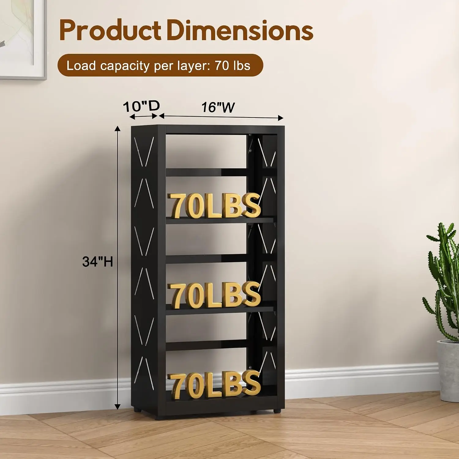 3 Tier Metal Bookshelf with Bookends, Storage Display Rack for Home Office Library, Customized