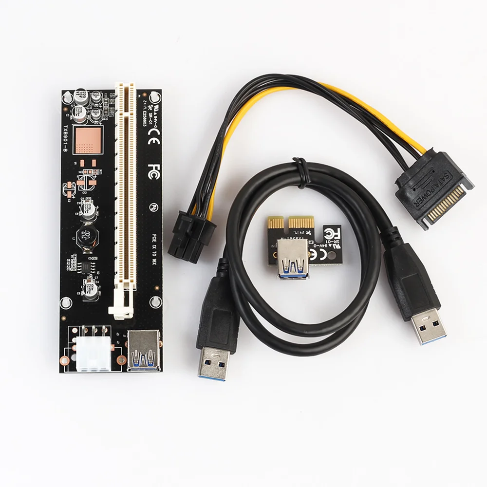 USB 3.0 MINI PCI-E TO PCIe PCI 1X ด่วนไปยัง16X Extender Riser การ์ดอะแดปเตอร์ SATA 6Pin สายไฟสำหรับการทำเหมืองแร่ BTC