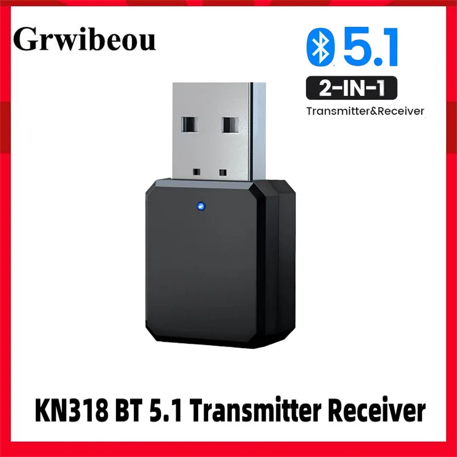 НОВЫЙ KN318 Bluetooth 5.1 USB-аудиоадаптер-беспроводной передатчик и приемник для автомобильной стереосистемы/ПК/телевизора с 3,5 мм AUX и микрофоном громкой связи