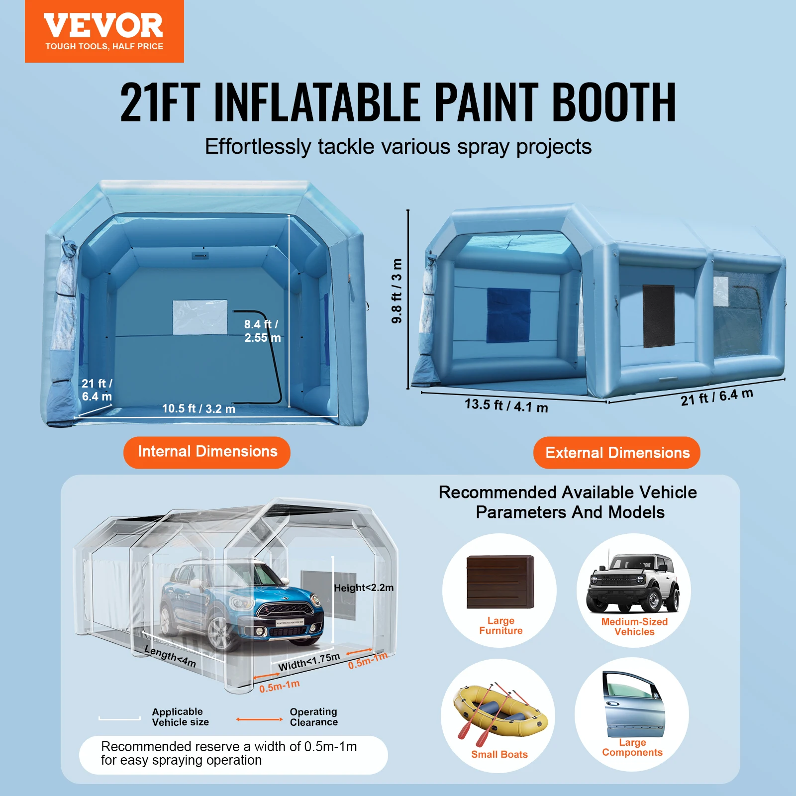 VEVOR Inflatable Paint Booth Inflatable Spray Booth with Powerful Blowers and Air Filter System Portable Car Paint Booth