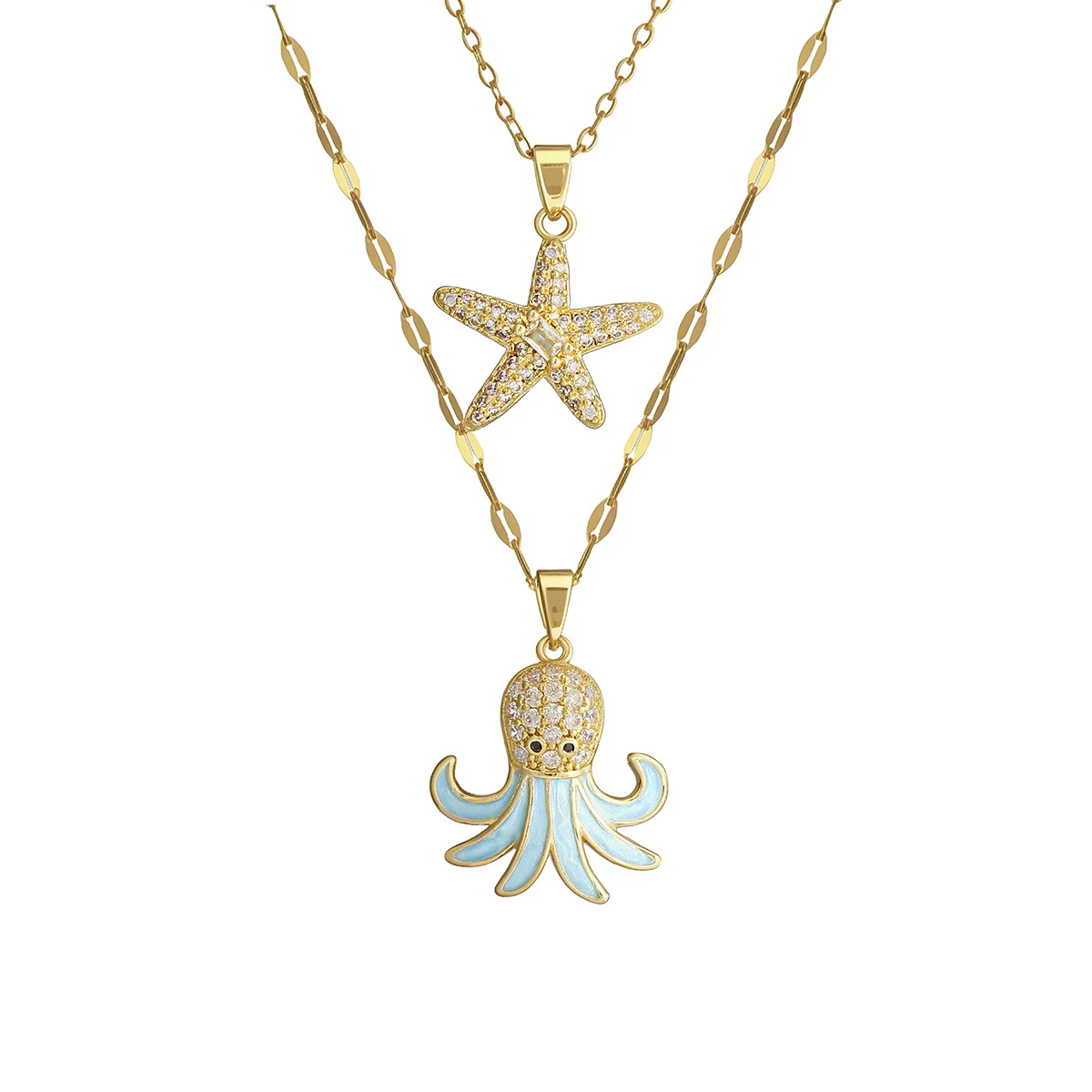 Fashion Crystal Octopus Necklace for Women Exquisite Zircon Starfish Pendant Stainless Steel Marine Life Jewelry