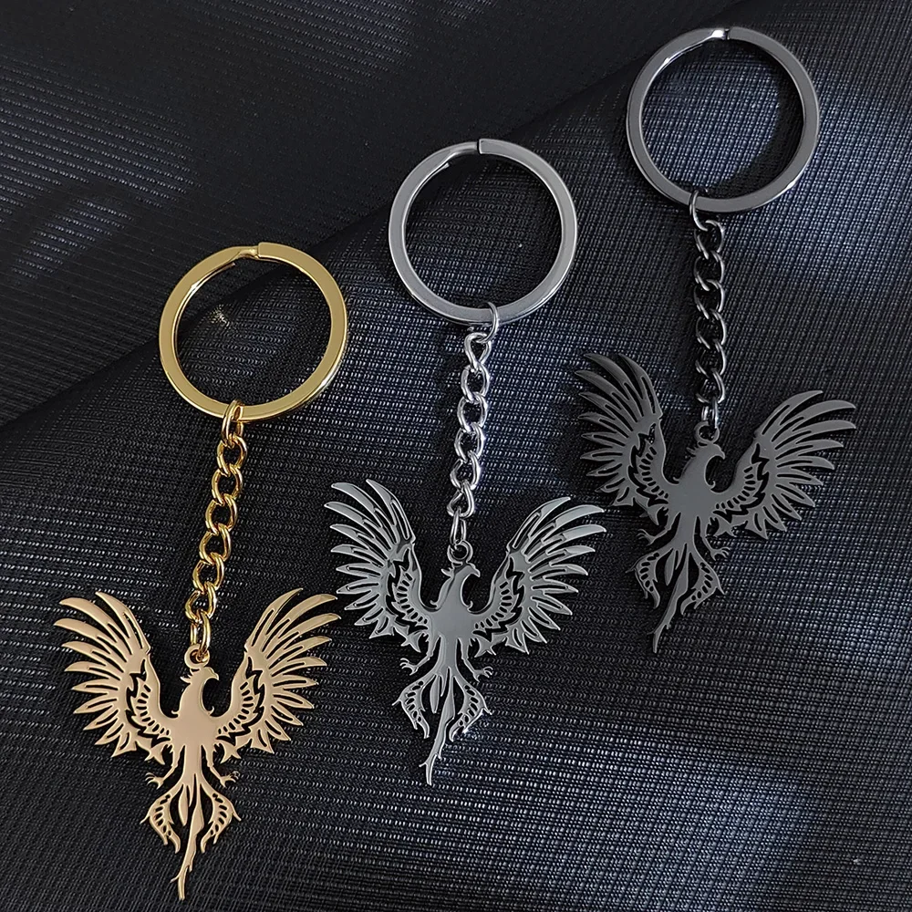 Stainless Steel Phoenix Pendant Keychains Gold Plated Chains personality Men Women Backpack Car Key Keyring charms Jewelry Gifts