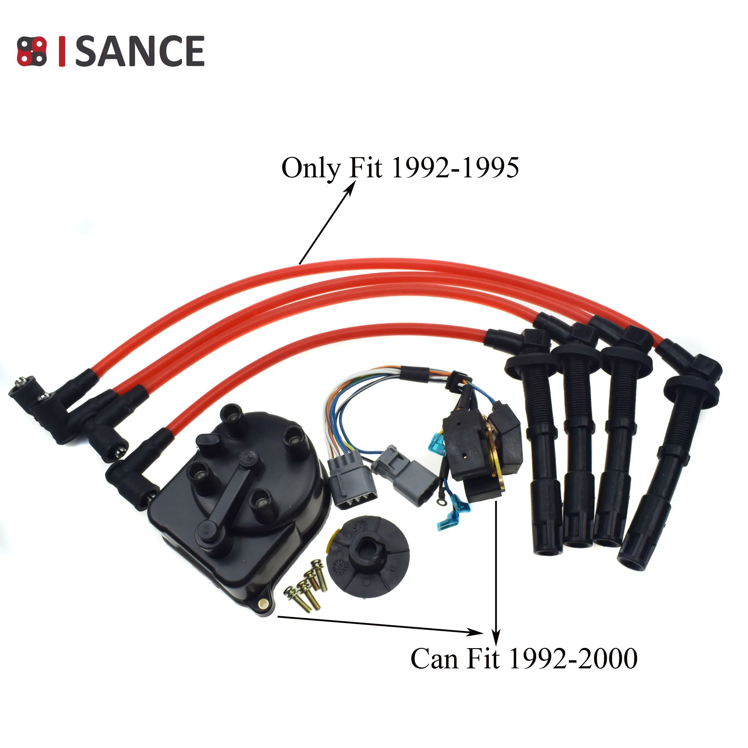 Ignition Distributor Cap Motor & Wires Cables Connector Plug Harness For Honda Civic & Civic del Sol 1.5L 1.6L  TD-42U D15 D16