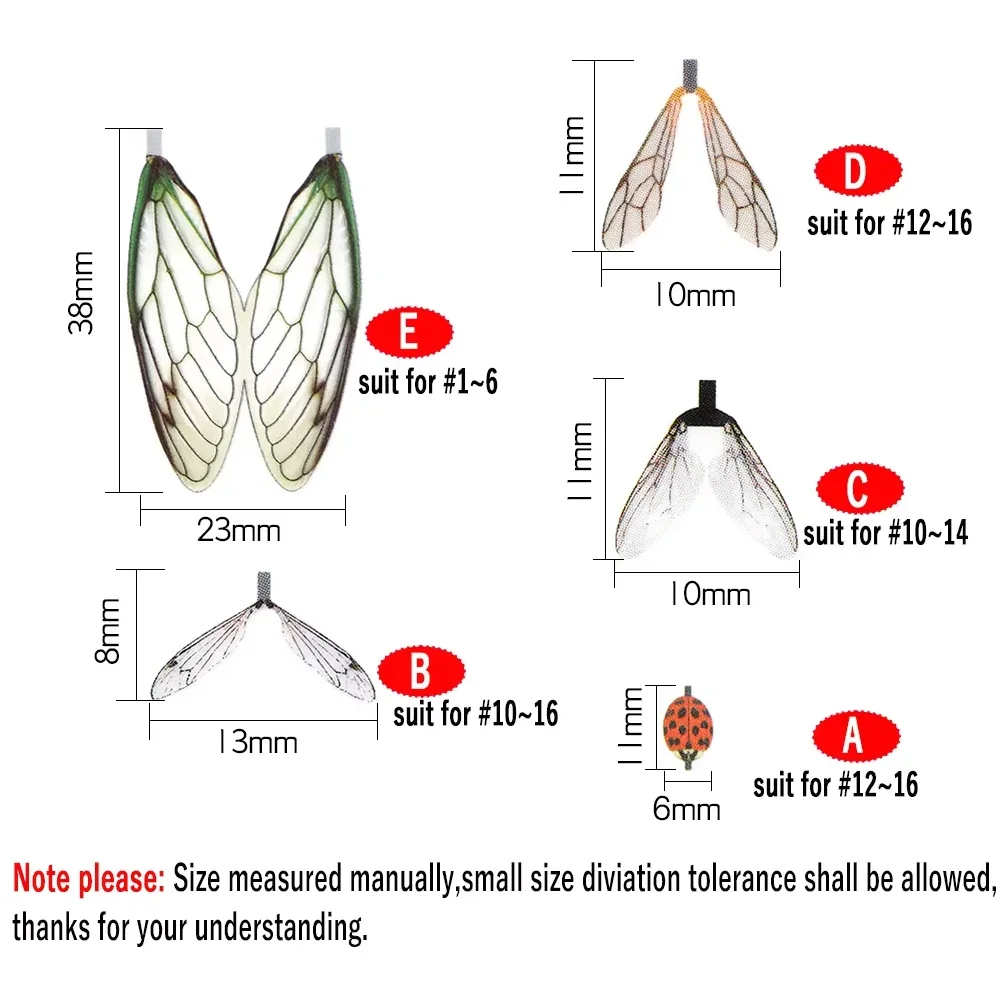 2packs Pre-cut Fly Tying Insect Wings Realistic Fly Wing Fly Tying Material for Stonefly Mayfly Ladybug Wasp Cicada Bottle Fly