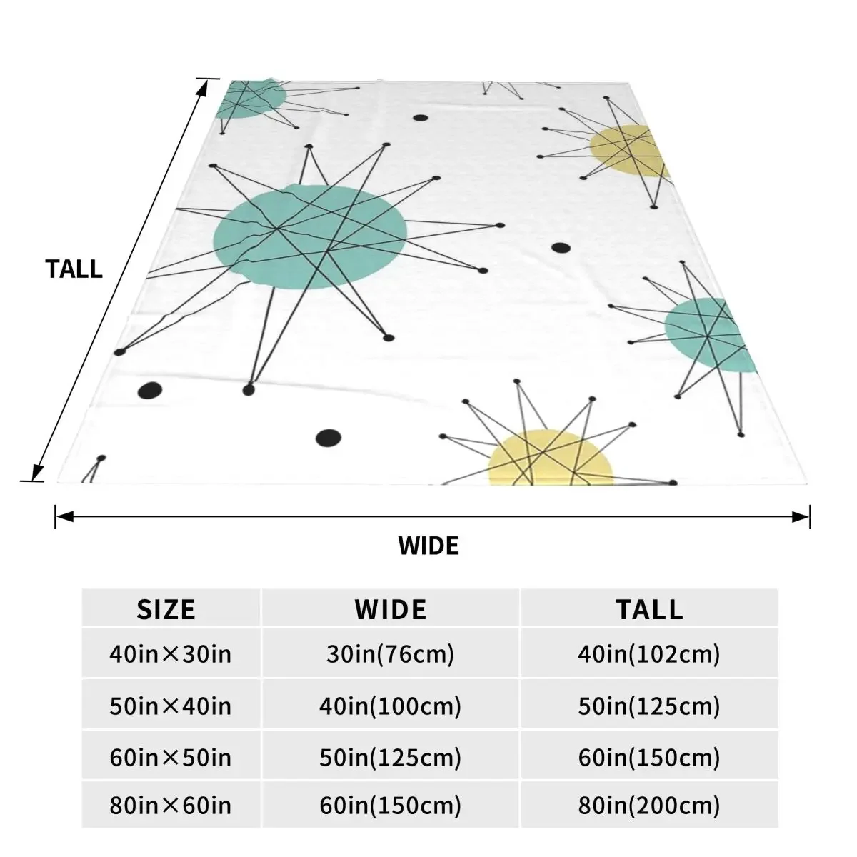 Franciscan Starburst Mid Century Atomic Age Blankets Soft Warm Flannel Throw Blanket Bedding for Bed Living room Home Couch