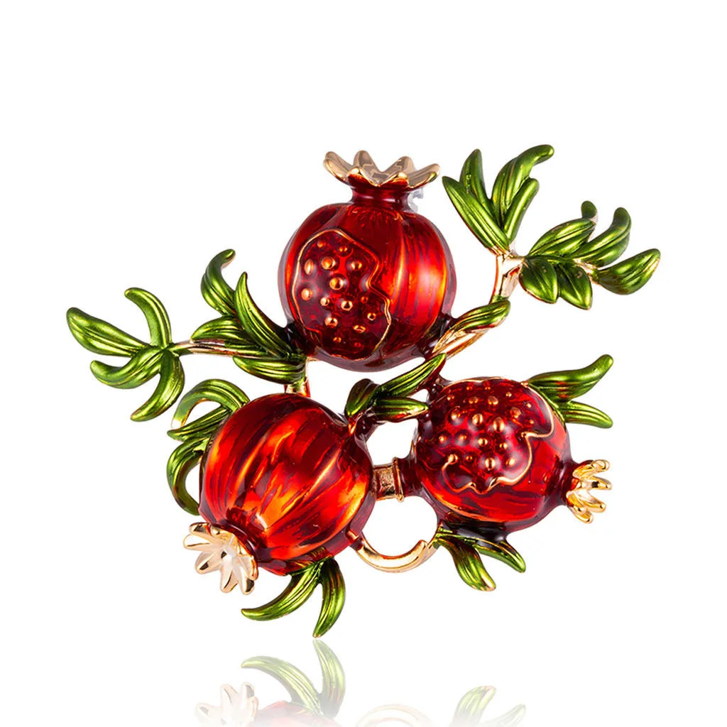 Women's Red Enamel Pomegranate Brooch Fruit Casual Wedding Brooch Gift Clothing Dress Pin Accessories