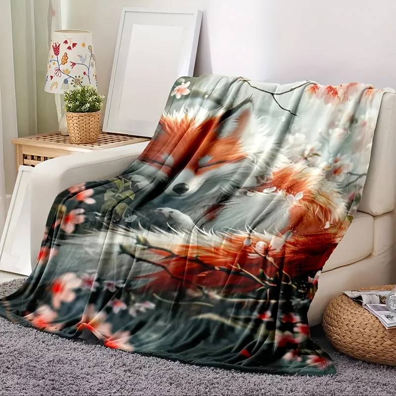 Cozy Vintage Fox Print Flannel Throw Blanket Soft,Reversible,All-Season Comfort for Home Travel | Lightweight,Warm,and Versatile view 5