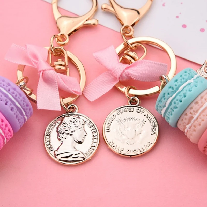 New Macaron Cake Keychain Bow Paris Tower Key Ring Charm Car Keychain Party Gift Jewelry