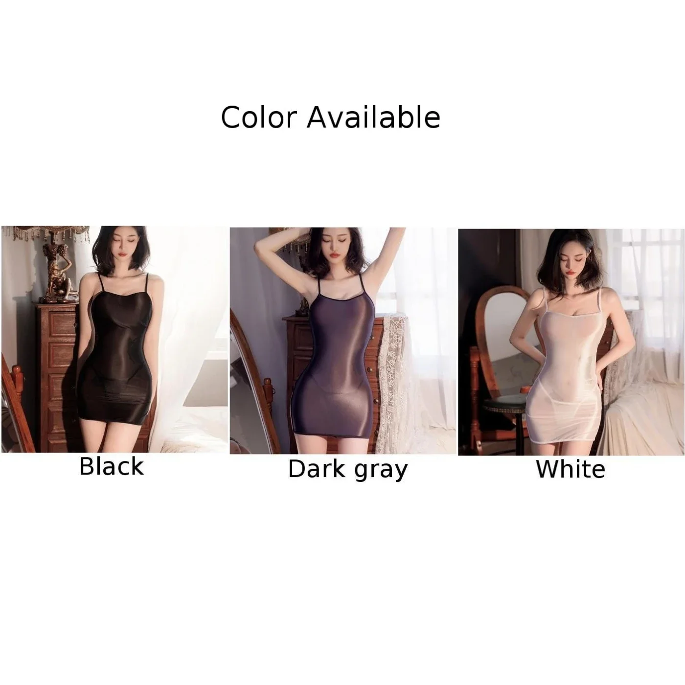 Sexy Women Glossy Oily Bodycon Short Dress Back Hollow Out Bandage prospettiva camicia da notte Sheer Erotic Nightwear Party Clubwear