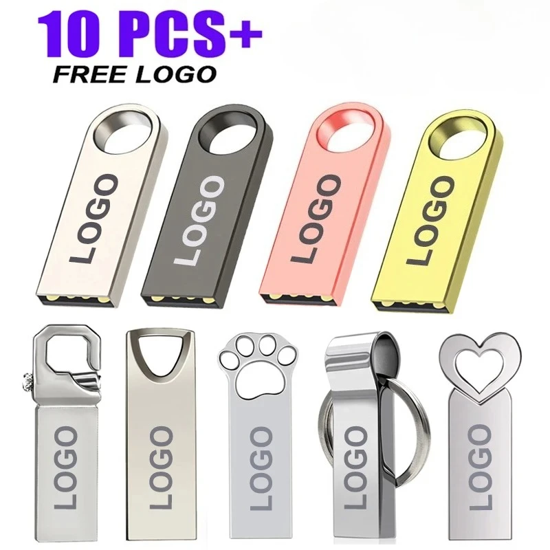 

10PCS/lot Metal Pen Drive 64GB Free Logo USB Flash Drive 32GB Flash Disk 16GB 8GB 4GB 2GB 1GB Memory Stick 512MB Free Logo