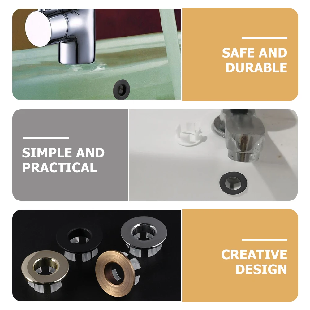 

2 Pcs Sink Overflow Ring Decorative Cover Washing Basin Rings Black Bathroom Accessories Durability Easy Install