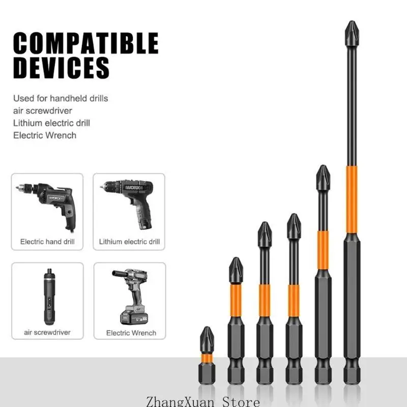 3XUF 6PCS 자기 영향 비 슬립 교차 스크루 드라이버 헤드 핸드 전기 드릴 육각형 전기 드라이버 비트 세트 도구