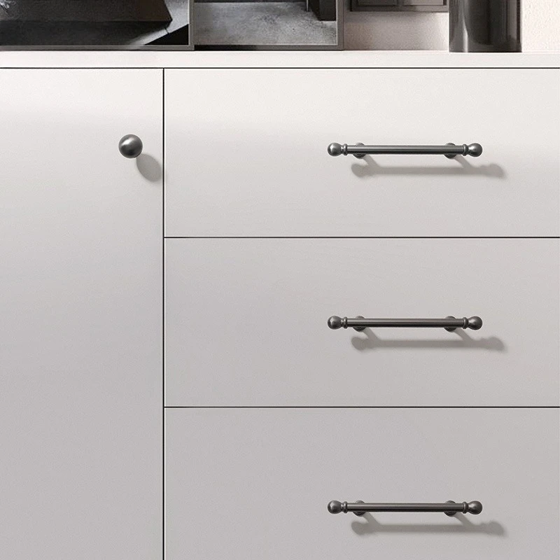 

French Style Cabinet Handle Silver Gray Solid Drawer Knob Luxury Single Hole Pull