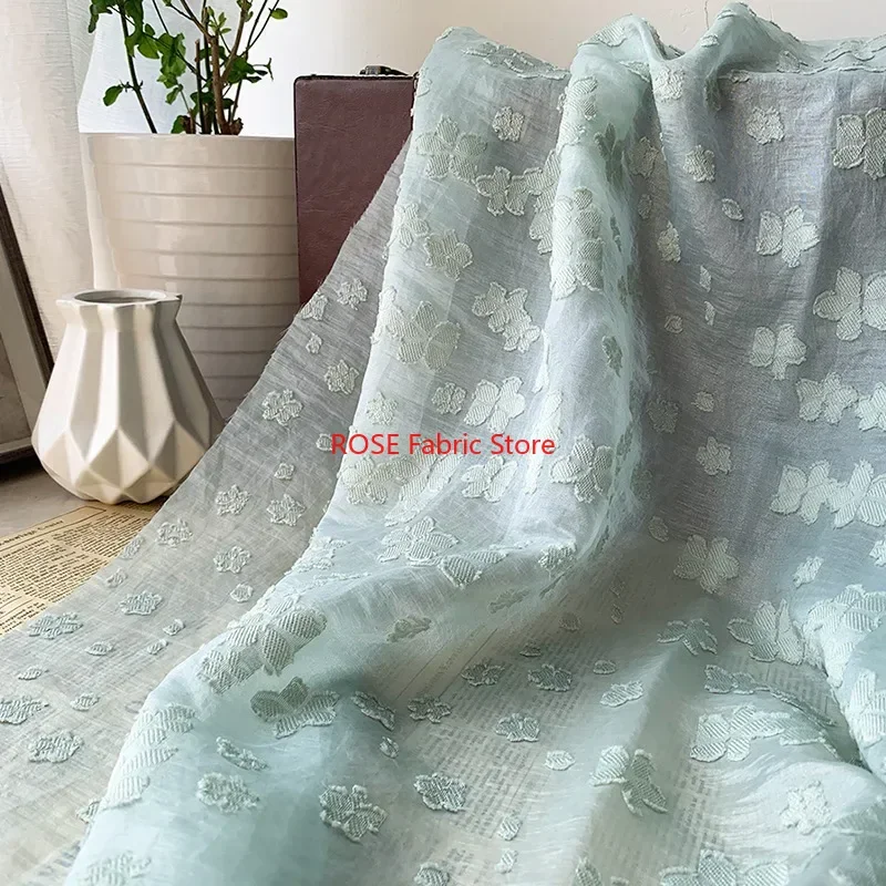 Light Green Cherry blossoms Jacquard Organza Fabric Flower Embossed Fabric Bridal Gown, Tutu Dress, Mini Dress, Skirt