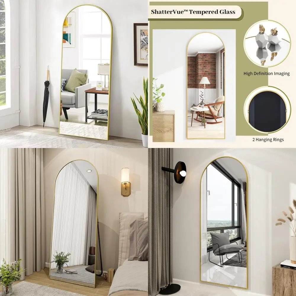 

Arched Top Full Body Mirror - 65x24 Floor Mirror for Wall Hanging or Leaning, Large Arch Floor Mirror with Stand for Stylish Hom