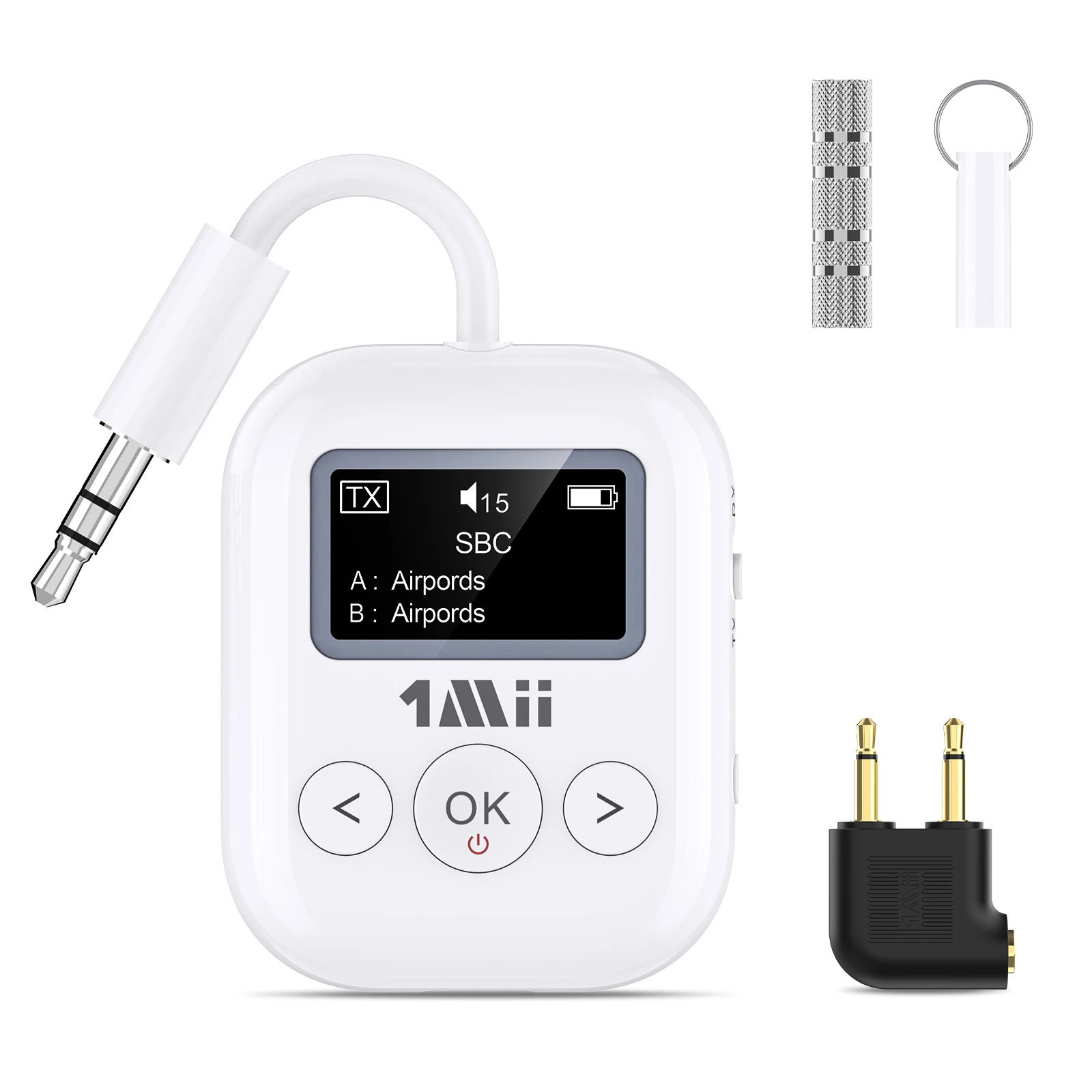 

1Mii 3.5mm AUX Bluetooth Adapter 2 in 1 Wireless Audio Transmitter and Receiver 25 Hour Play Time Bluetooth Receiver Transmitter