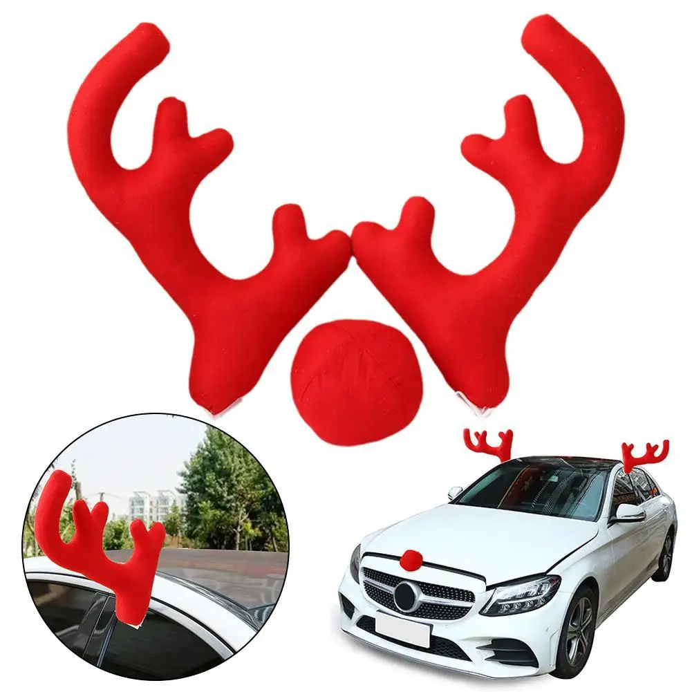 Christmas Elk Antlers Car Decoration Accessories Creative Red Nose Car Windows Windshields Holiday Decoration Gifts