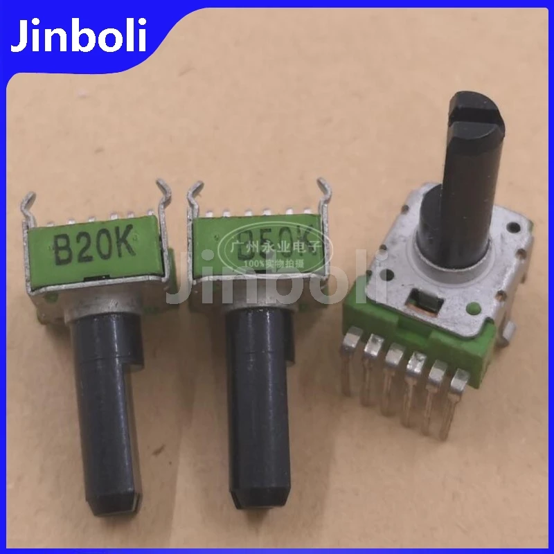 1PCS RK12 Type Double Potentiometer 6Pins B20K B50K Audio Volume Amplifier Adjustment Potentiometer Half Shaft Length 18MM