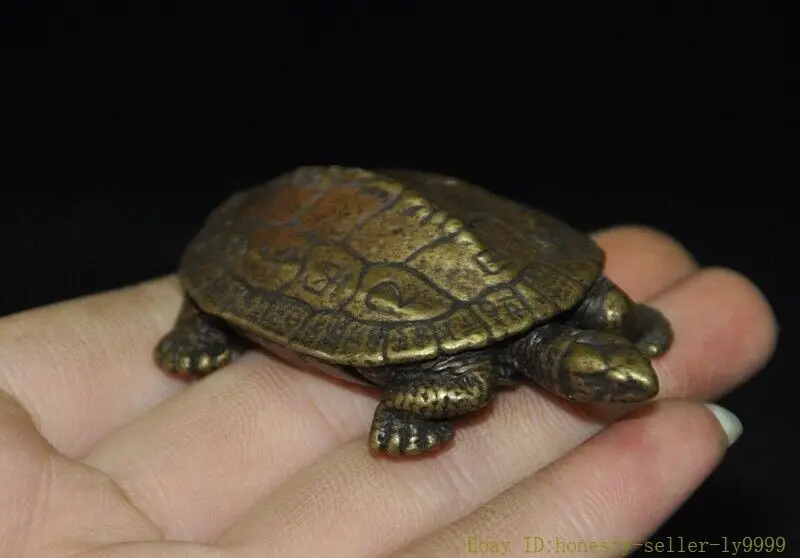 

2" Old Chinese Feng Shui Bronze longevity Lucky animal turtle tortoise statue