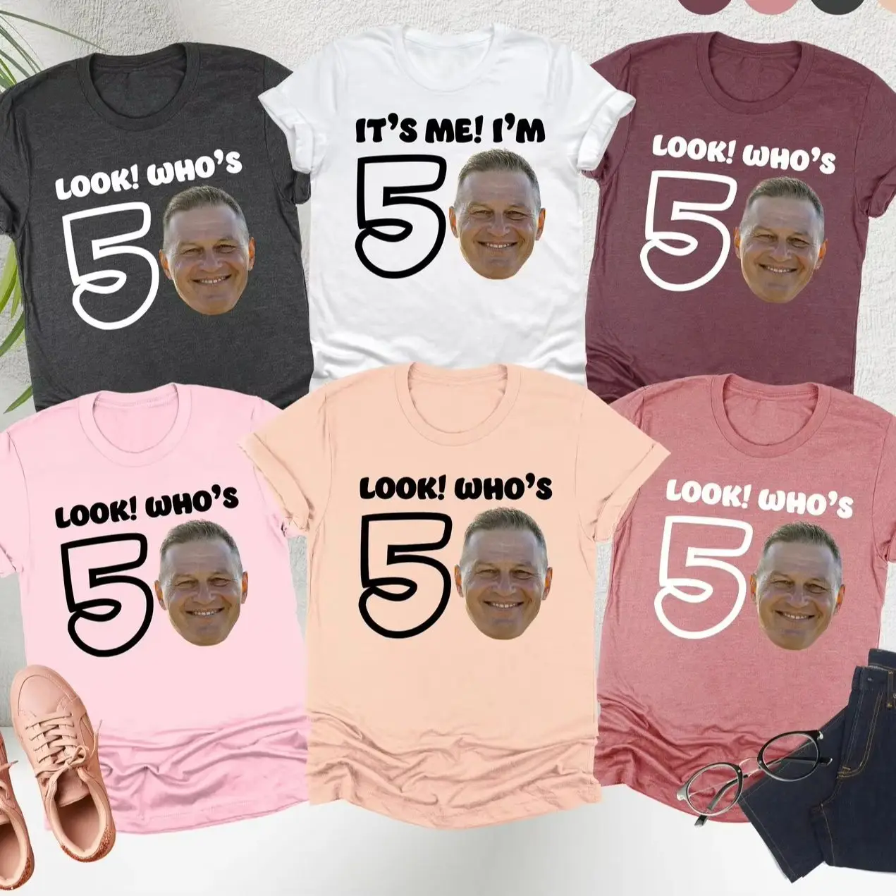 

Funny Personalized Milestone Birthday Shirt Women Men Custom Photo FaBirthday Shirt Look Who's 50 Tee Birthday Party Shirt