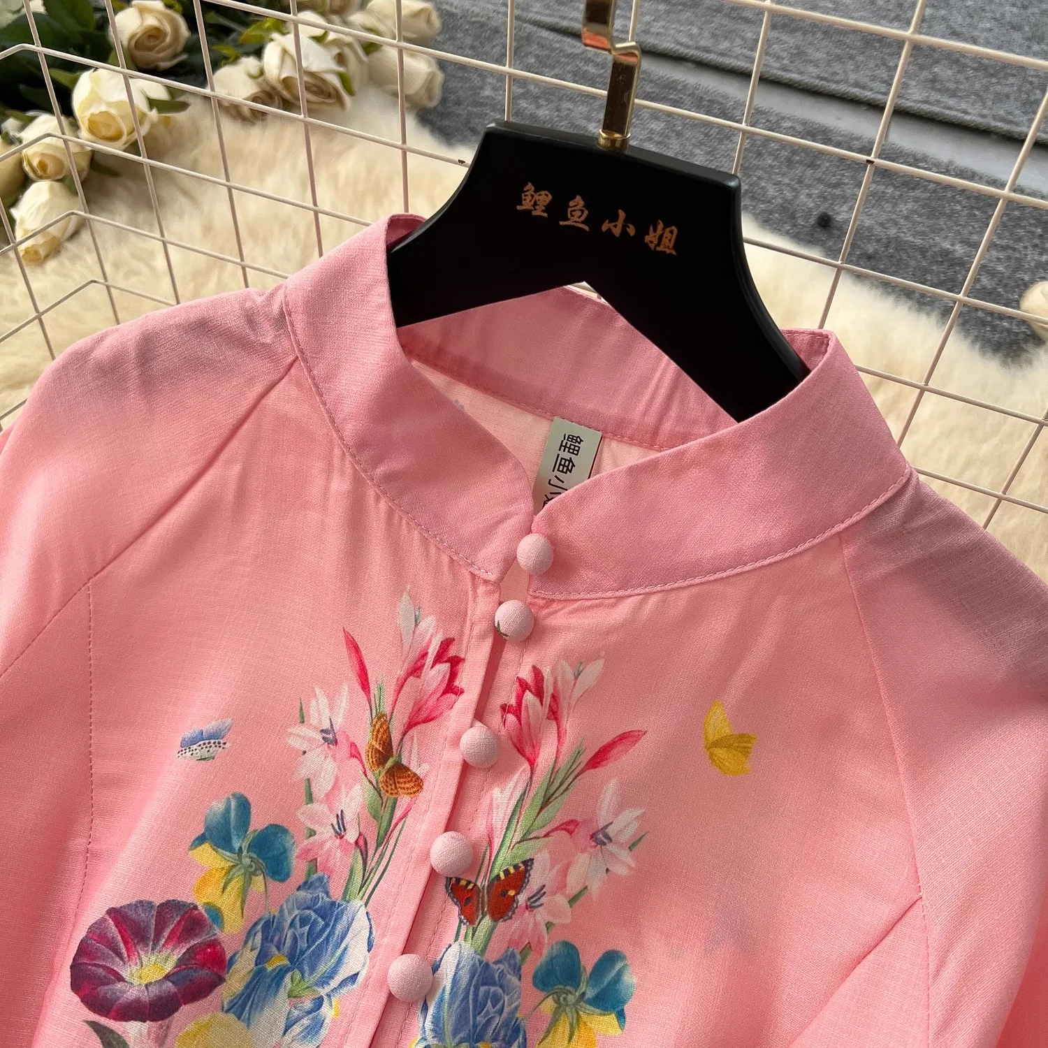 Primavera Autunno Vacanza Fiore Boho Abito da donna Stand Lanterna Manica Cintura A-Line Beach Party Vestido Bottoni Up Maxi vestiti