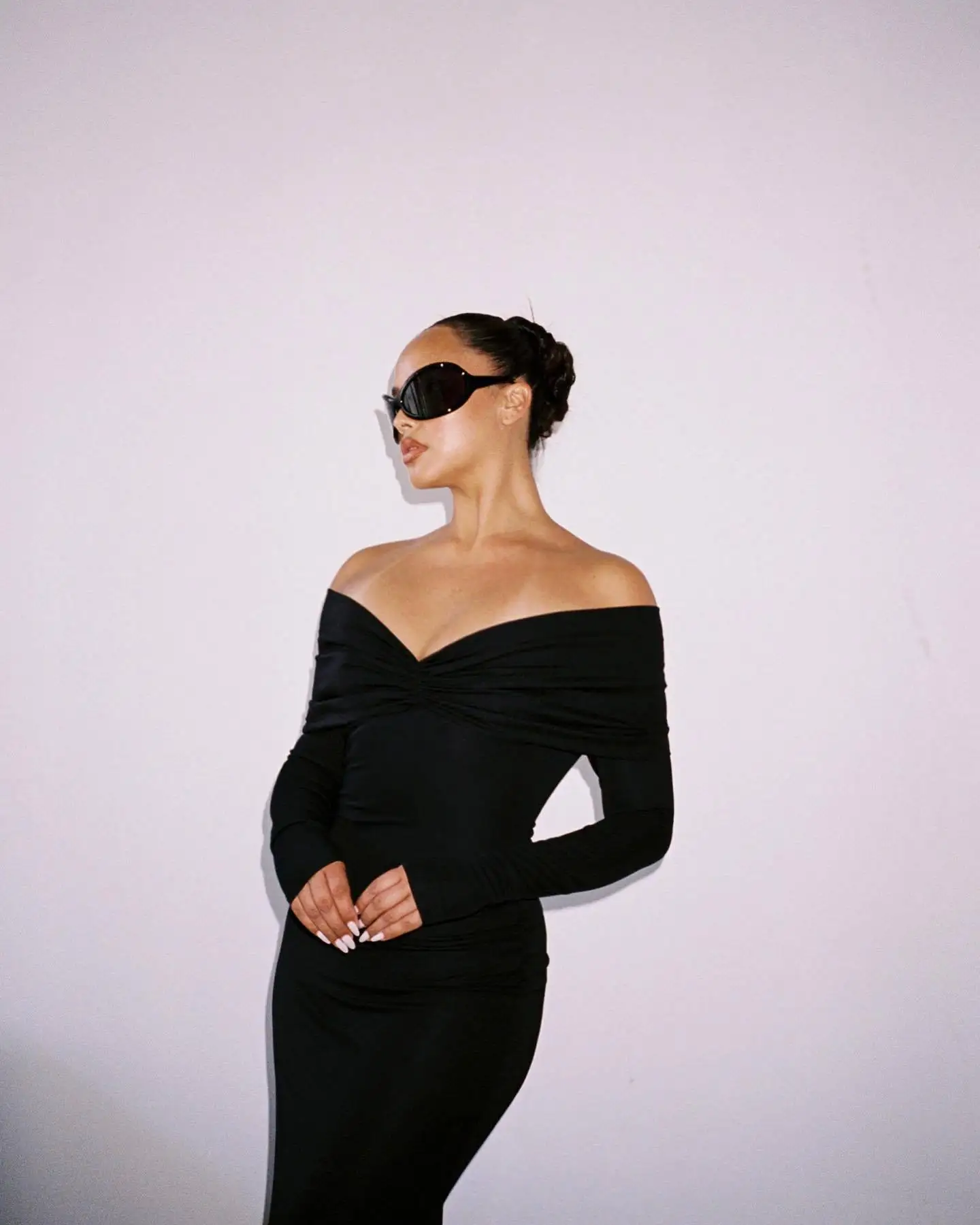 Sladuo Elegant French Hepburn Sexy Off Shoulder V Neck Long Sleeve Bodycon Maxi Dress Evening Party Club Dresses Vestidos