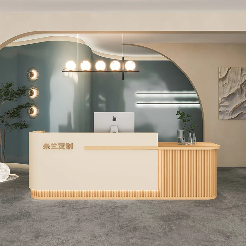 

Cheap Brown Wood Reception Desks Design Storage Classic Tall Best Reception Desks Modern Drawer Empfangs Tresen Office Furniture