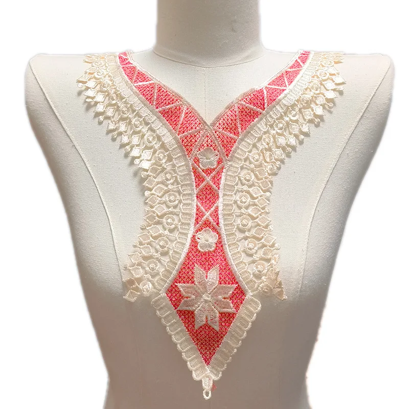 10 Uds. Ramillete de encaje bordado, Collar falso hueco, Soluble en agua, escote en el pecho, Collar de ropa, accesorios de encaje 2025