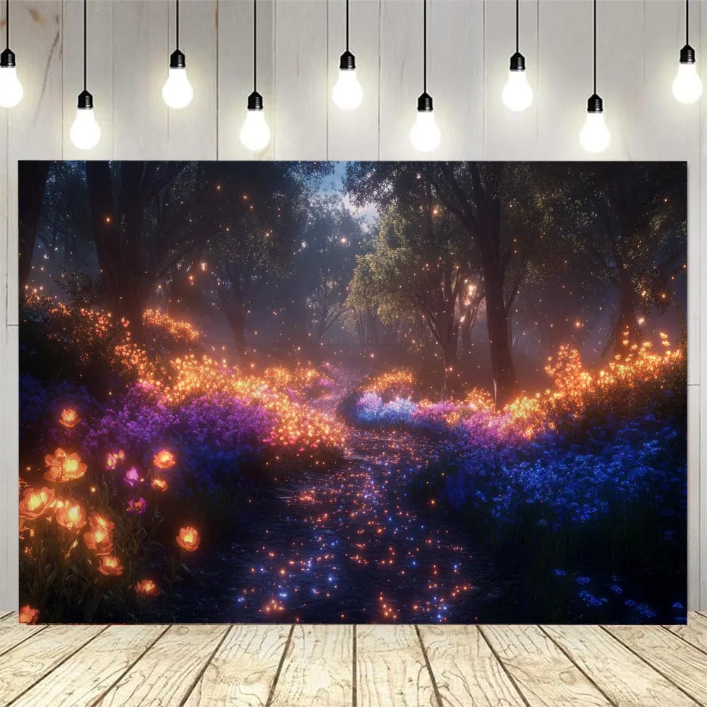 Firefly Forest Night Scene Tapestry Glowing Flowers Home Fabric Wall Hanging Bedroom Living Room Homestay Aesthetic Decoration
